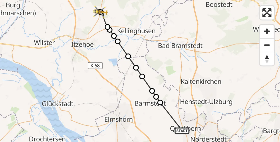 Flugroute Rettungshubschrauber Quickborn - Hohenlockstedt, 20 Mai 2026, 17:50