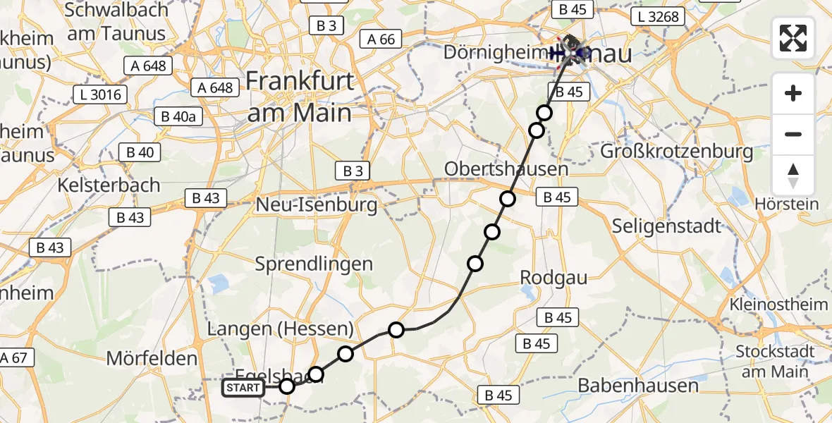 Flugroute Polizeihubschrauber Flughafen Frankfurt-Egelsbach - Hanau, 20 Mai 2026, 17:54