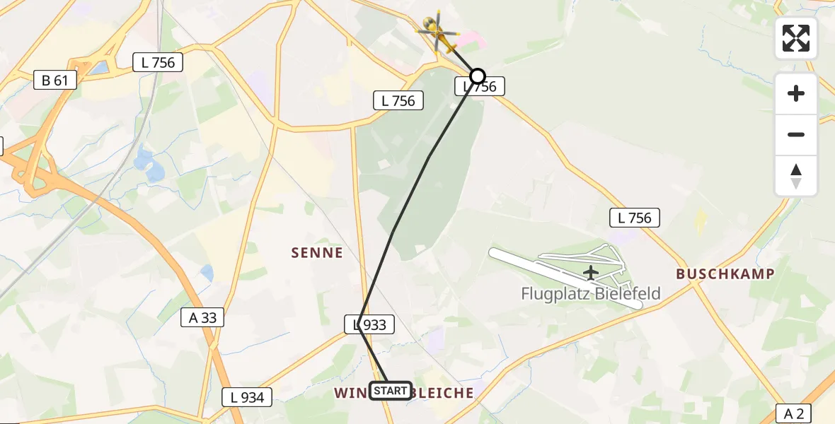Flugroute Rettungshubschrauber Bielefeld - Luftrettungszentrum Bielefeld, 20 Mai 2026, 17:55