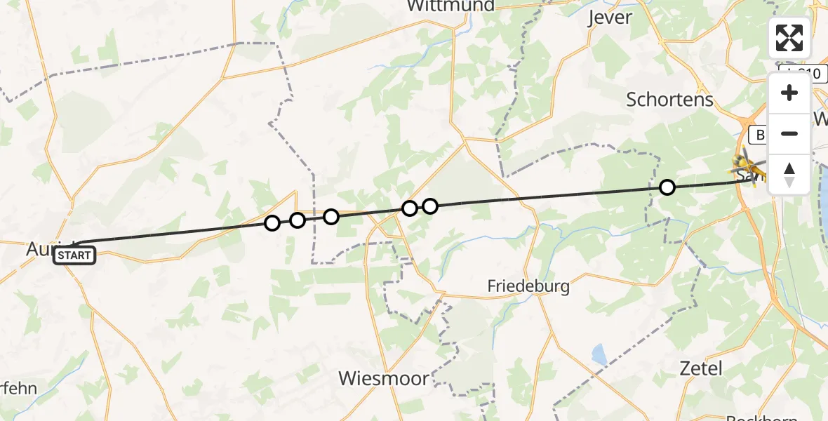 Flugroute Rettungshubschrauber Aurich - Sande, 20 Mai 2026, 18:08