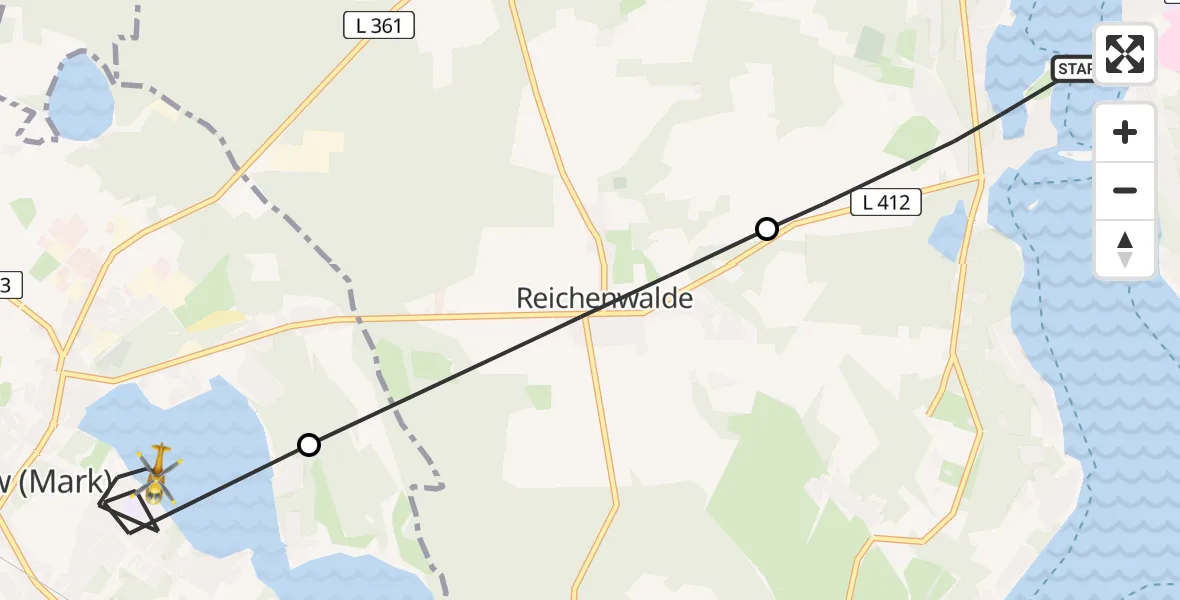 Flugroute Rettungshubschrauber Bad Saarow - Storkow (Mark), 20 Mai 2026, 18:13