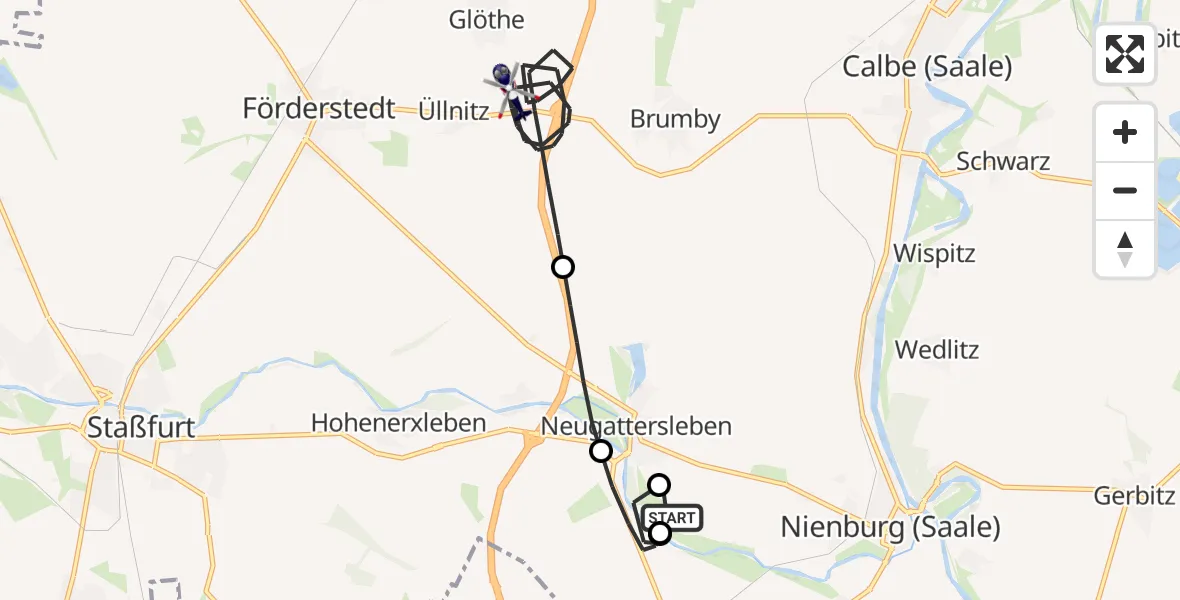 Flugroute Polizeihubschrauber Nienburg (Saale) - Staßfurt, 20 Mai 2026, 18:40
