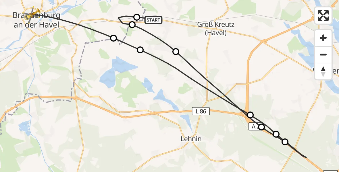 Flugroute Rettungshubschrauber Groß Kreutz (Havel) - Brandenburg an der Havel, 20 Mai 2026, 18:51