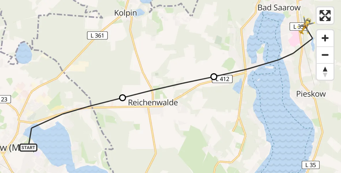 Flugroute Rettungshubschrauber Storkow (Mark) - Bad Saarow, 20 Mai 2026, 18:58