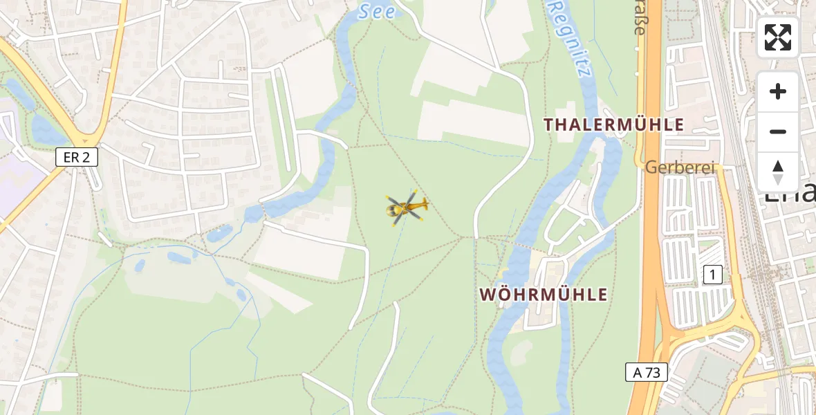 Flugroute Rettungshubschrauber Erlangen - Erlangen, 20 Mai 2026, 19:00
