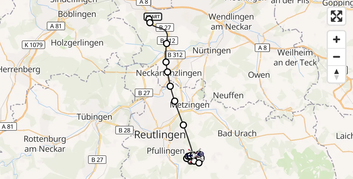 Flugroute Polizeihubschrauber Flughafen Stuttgart - Übersberg Flugplatz, 20 Mai 2026, 19:38