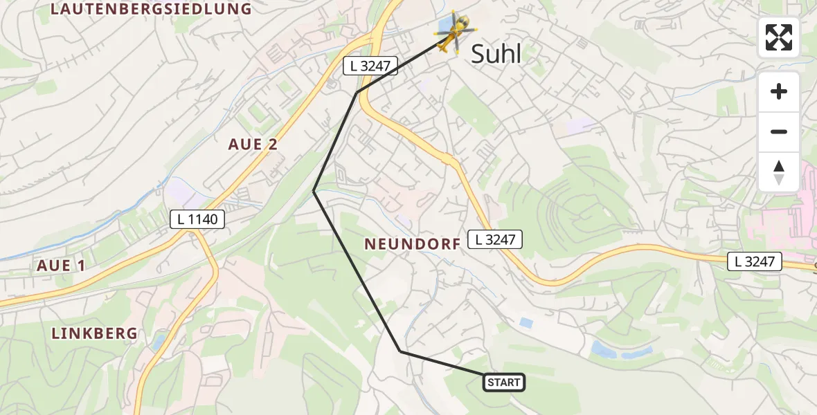 Flugroute Rettungshubschrauber Suhl - Suhl, 20 Mai 2026, 19:38