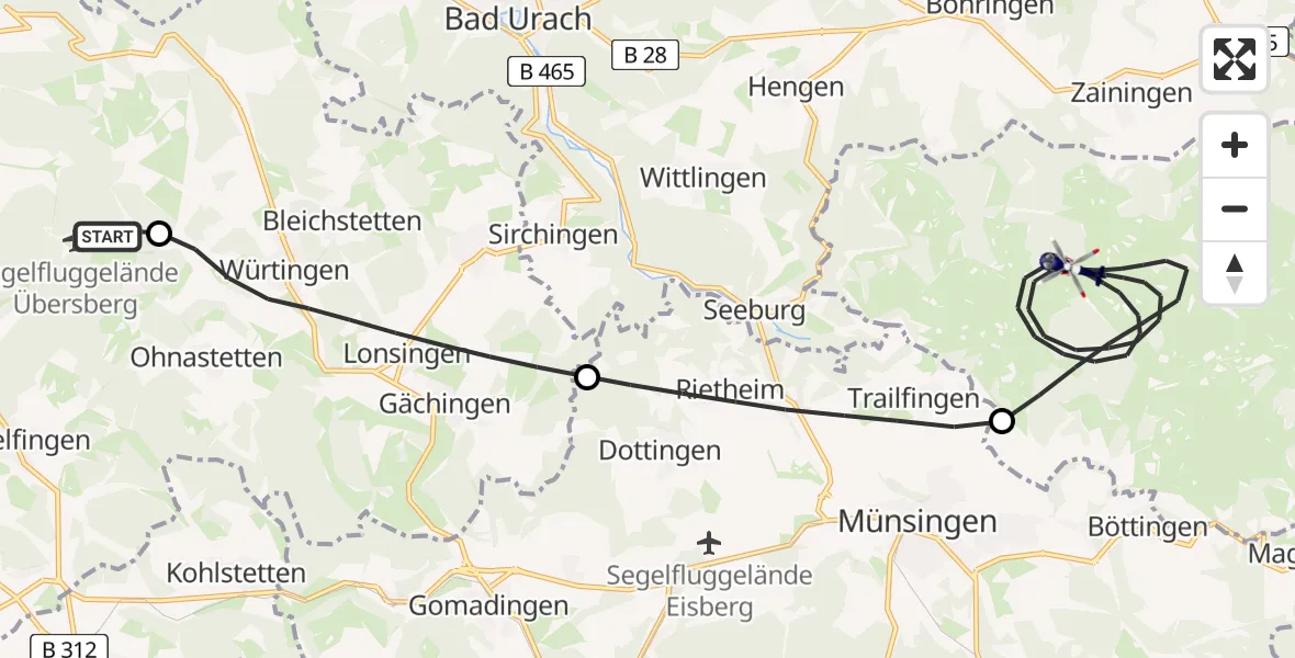 Flugroute Polizeihubschrauber Übersberg Flugplatz - Gutsbezirk Münsingen, 20 Mai 2026, 20:03