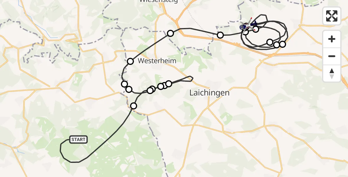 Flugroute Polizeihubschrauber Gutsbezirk Münsingen - Nellingen, 20 Mai 2026, 20:22