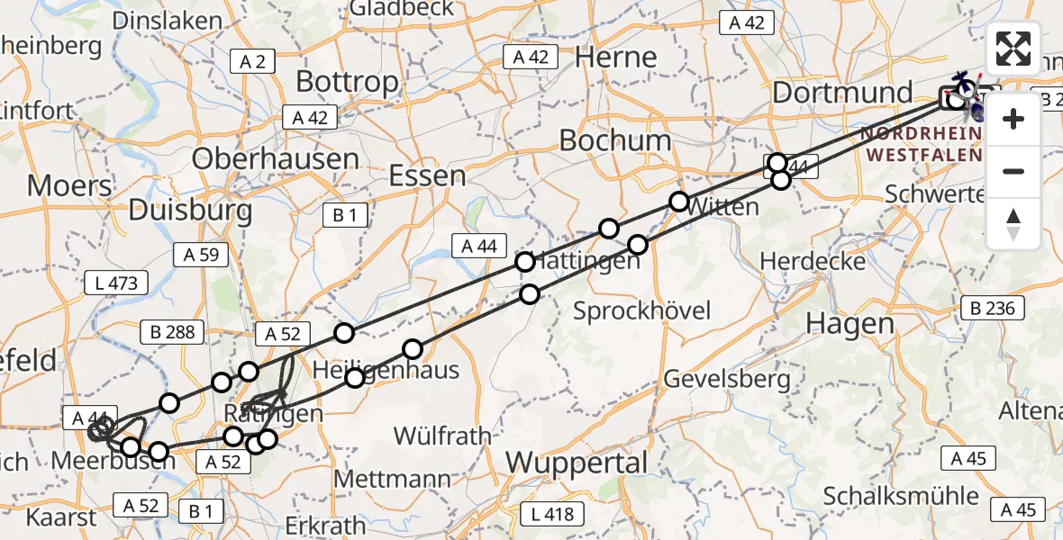 Flugroute Polizeihubschrauber Dortmund Flughafen - Dortmund Flughafen, 20 Mai 2026, 20:26