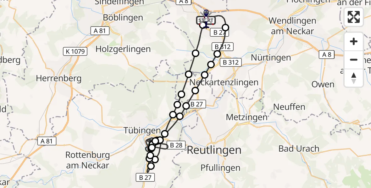 Flugroute Polizeihubschrauber Flughafen Stuttgart - Flughafen Stuttgart, 20 Mai 2026, 20:35