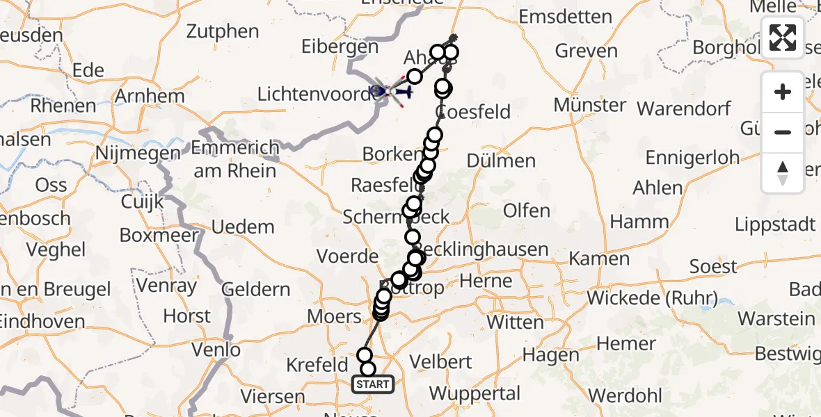 Flugroute Polizeihubschrauber Düsseldorf Flughafen - Stadtlohn, 20 Mai 2026, 21:10