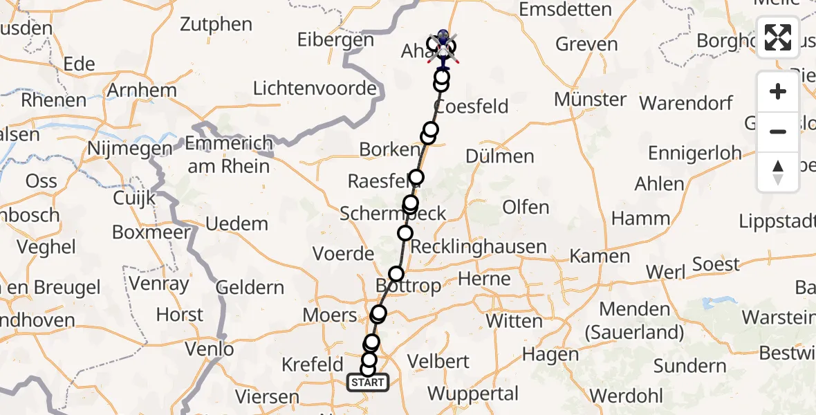 Flugroute Polizeihubschrauber Düsseldorf Flughafen - Ahaus, 20 Mai 2026, 22:15