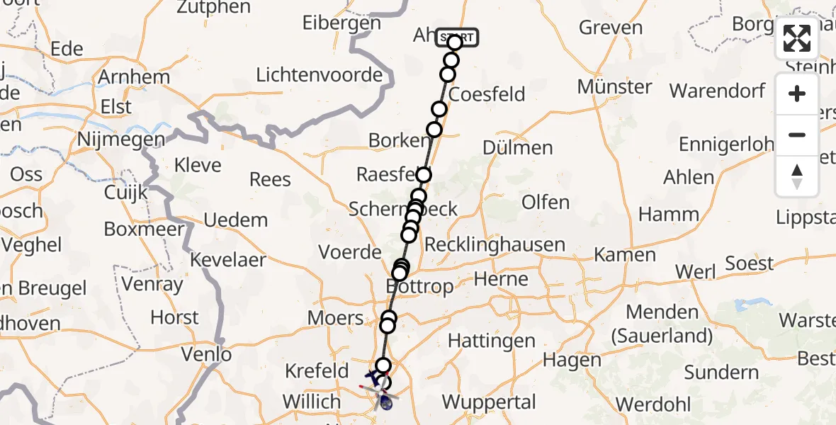 Flugroute Polizeihubschrauber Ahaus - Düsseldorf Flughafen, 20 Mai 2026, 23:02