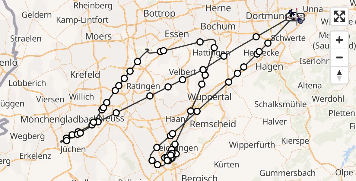 Flugroute Polizeihubschrauber Dortmund Flughafen - Dortmund Flughafen, 20 Mai 2026, 23:09