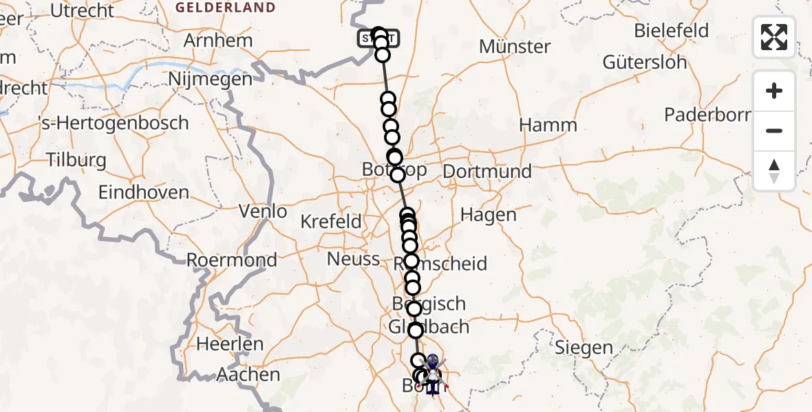 Flugroute Polizeihubschrauber Stadtlohn-Vreden Flugplatz - Sankt Augustin, 20 Mai 2026, 23:22
