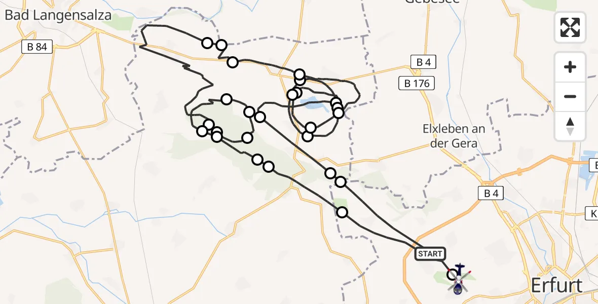 Flugroute Polizeihubschrauber Erfurt - Erfurt-Weimar Flughafen, 20 Mai 2026, 23:50