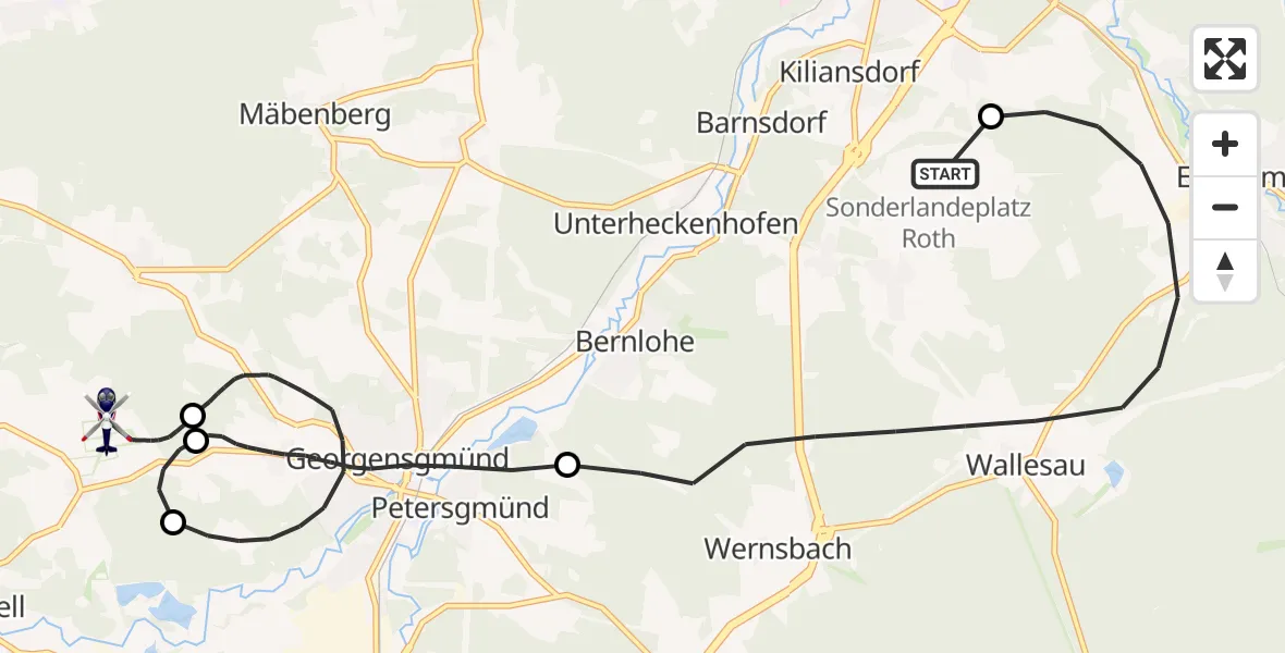 Flugroute Polizeihubschrauber Flugplatz Roth - Spalt, 21 Mai 2026, 00:41