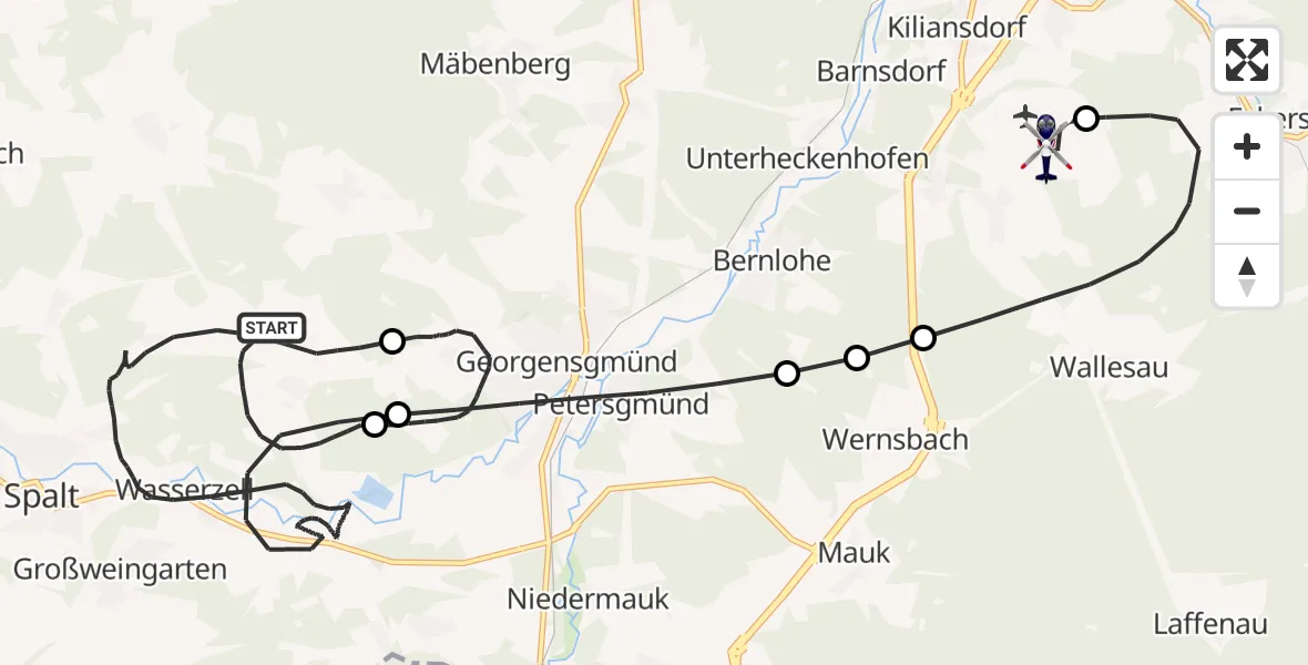 Flugroute Polizeihubschrauber Spalt - Flugplatz Roth, 21 Mai 2026, 01:02