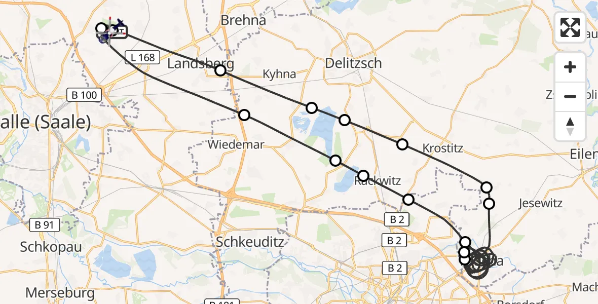 Flugroute Polizeihubschrauber Halle-Oppin Flugplatz - Halle-Oppin Flugplatz, 21 Mai 2026, 01:55