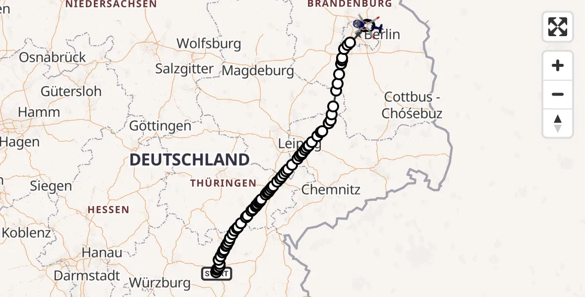 Flugroute Polizeihubschrauber Bamberg - Ahrensfelde Hubschrauberlandeplatz, 21 Mai 2026, 05:20