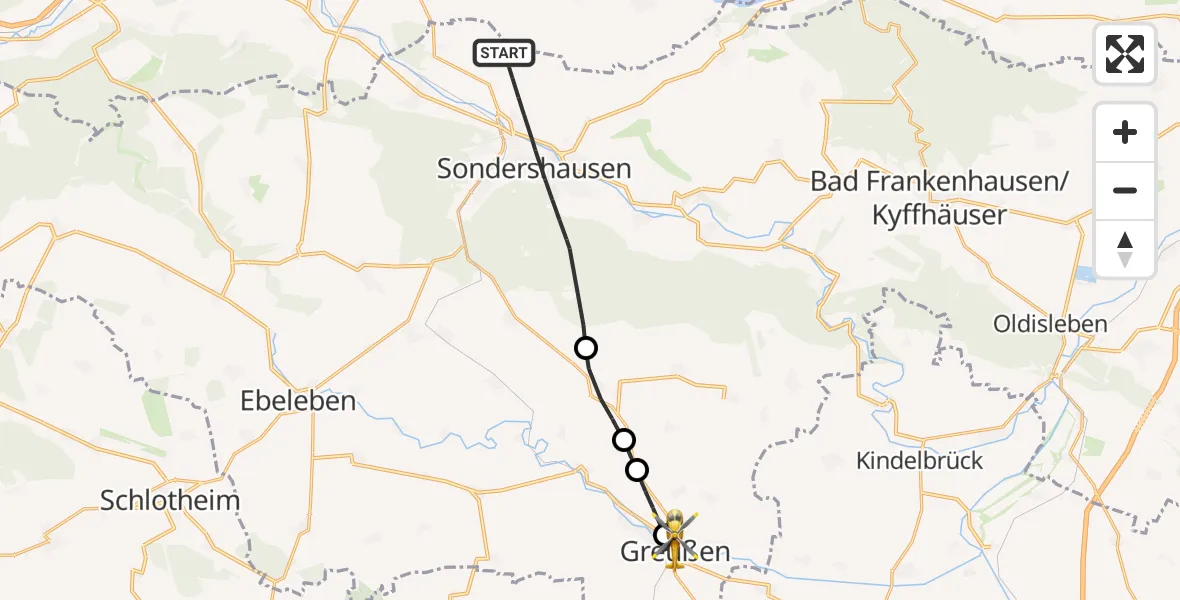 Flugroute Rettungshubschrauber Sondershausen - Greußen, 21 Mai 2026, 05:21