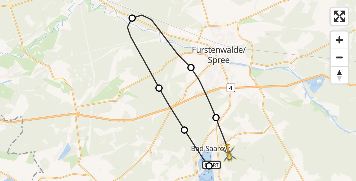 Flugroute Rettungshubschrauber Bad Saarow Hospital - Bad Saarow, 21 Mai 2026, 05:24