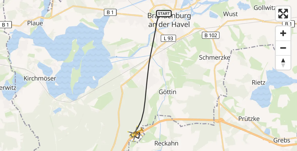 Flugroute Rettungshubschrauber Brandenburg an der Havel - Brandenburg an der Havel, 21 Mai 2026, 06:13