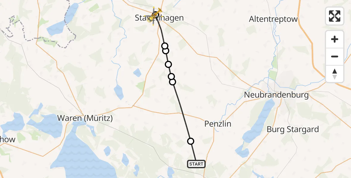Flugroute Rettungshubschrauber Klein Vielen - Stavenhagen, 21 Mai 2026, 06:25