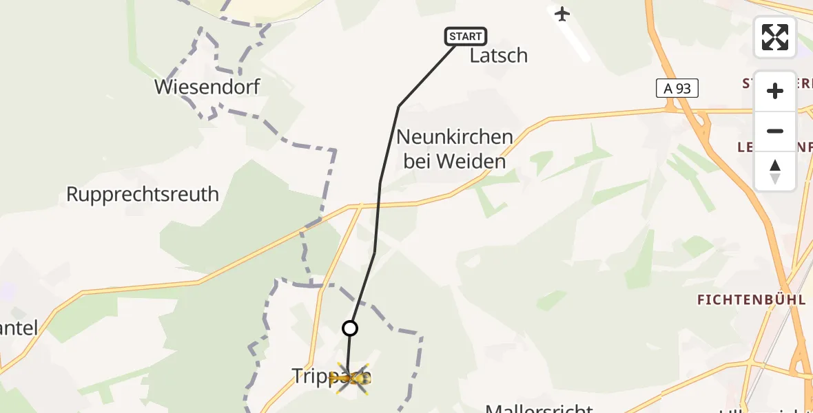 Flugroute Rettungshubschrauber Weiden i.d.OPf. - Weiherhammer, 21 Mai 2026, 06:32