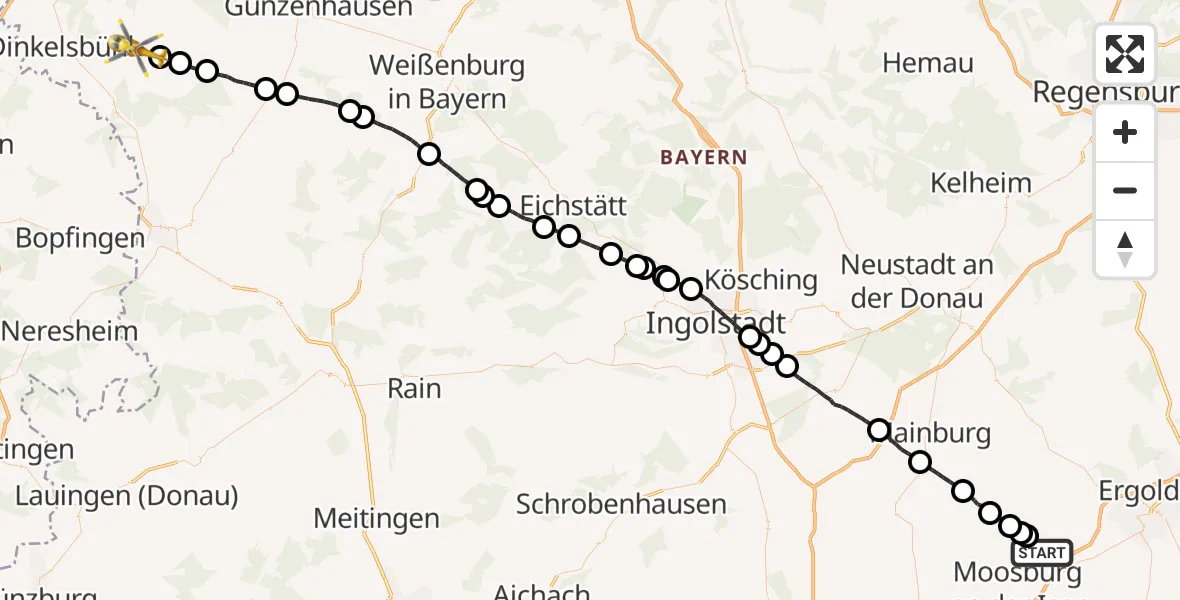 Flugroute Rettungshubschrauber Bruckberg - Wittelshofen, 21 Mai 2026, 06:32