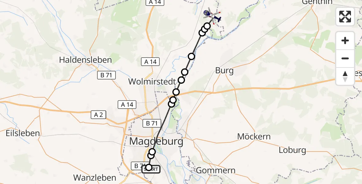 Flugroute Polizeihubschrauber Magdeburg City Flugplatz - Angern, 21 Mai 2026, 06:44