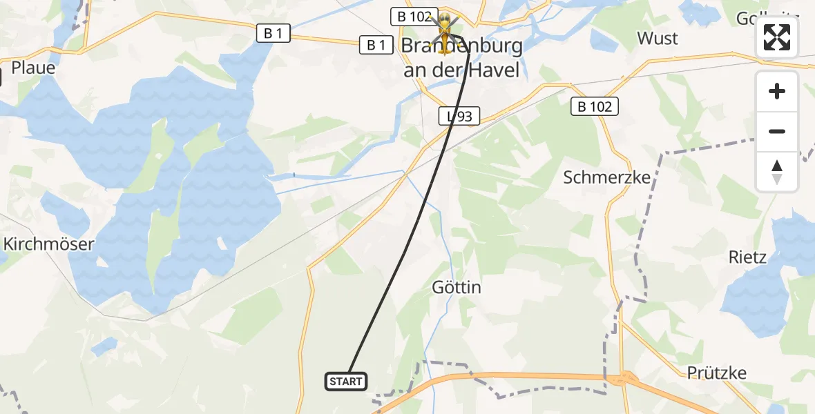 Flugroute Rettungshubschrauber Brandenburg an der Havel - Brandenburg an der Havel, 21 Mai 2026, 06:45