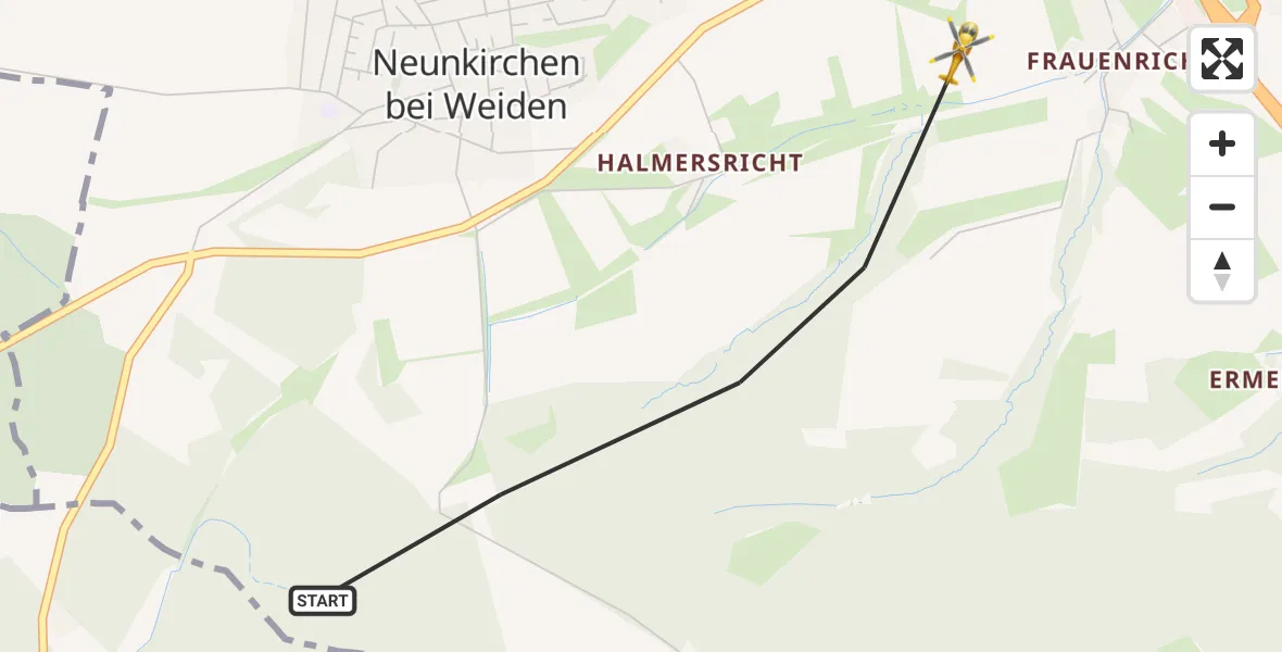 Flugroute Rettungshubschrauber Weiden i.d.OPf. - Weiden i.d.OPf., 21 Mai 2026, 07:03