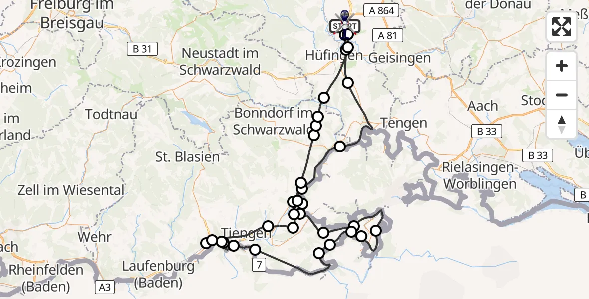 Flugroute Polizeihubschrauber Donaueschingen-Villingen Flugplatz - Donaueschingen-Villingen Flugplatz, 21 Mai 2026, 07:08