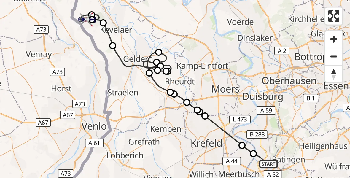 Flugroute Polizeihubschrauber Düsseldorf Flughafen - Weeze Flughafen, 21 Mai 2026, 07:11