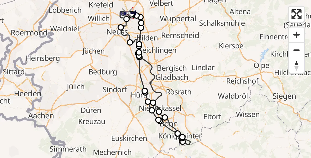 Flugroute Polizeihubschrauber Düsseldorf Flughafen - Düsseldorf Flughafen, 21 Mai 2026, 07:21