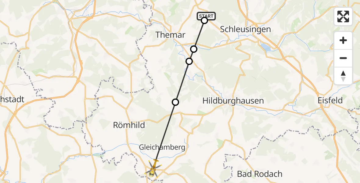 Flugroute Rettungshubschrauber Ahlstädt - Römhild, 21 Mai 2026, 07:24