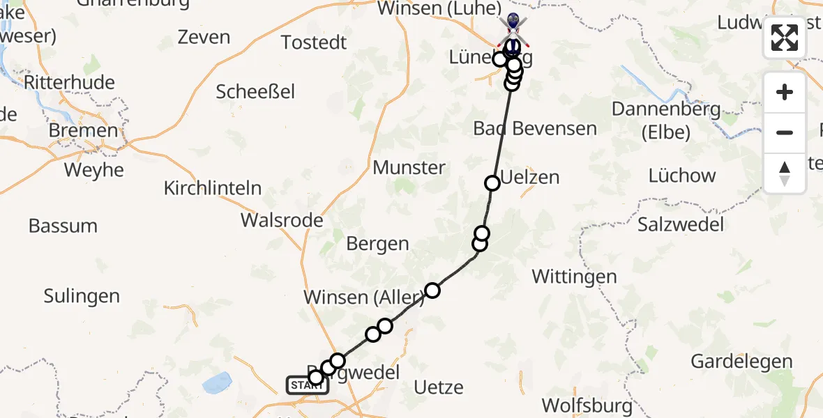 Flugroute Polizeihubschrauber Flughafen Hannover - Scharnebeck, 21 Mai 2026, 07:27