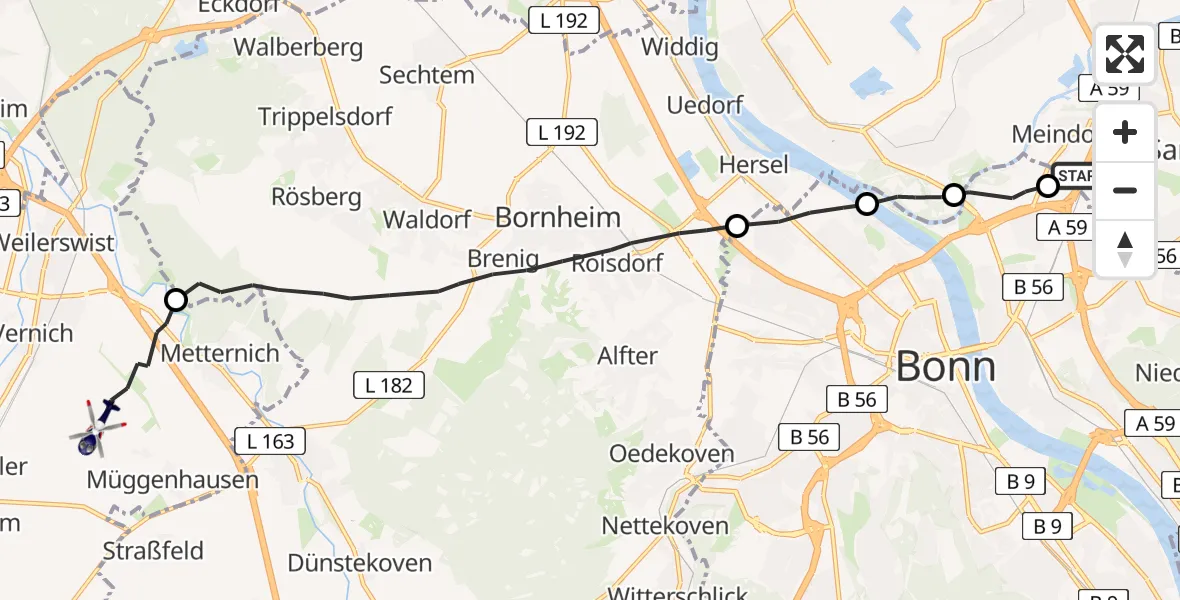 Flugroute Polizeihubschrauber Sankt Augustin - Weilerswist, 21 Mai 2026, 07:33