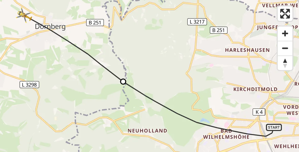 Flugroute Rettungshubschrauber Kassel - Habichtswald, 21 Mai 2026, 07:37