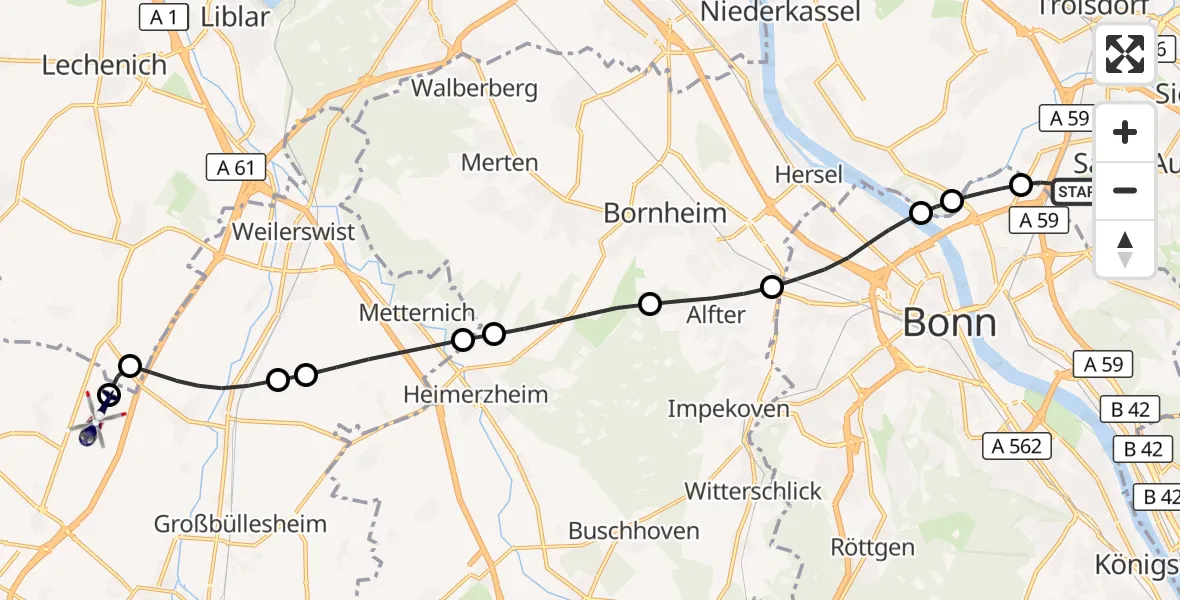 Flugroute Polizeihubschrauber Sankt Augustin - Zülpich, 21 Mai 2026, 07:37