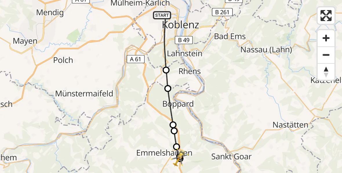 Flugroute Rettungshubschrauber Koblenz - Dörth, 21 Mai 2026, 07:38