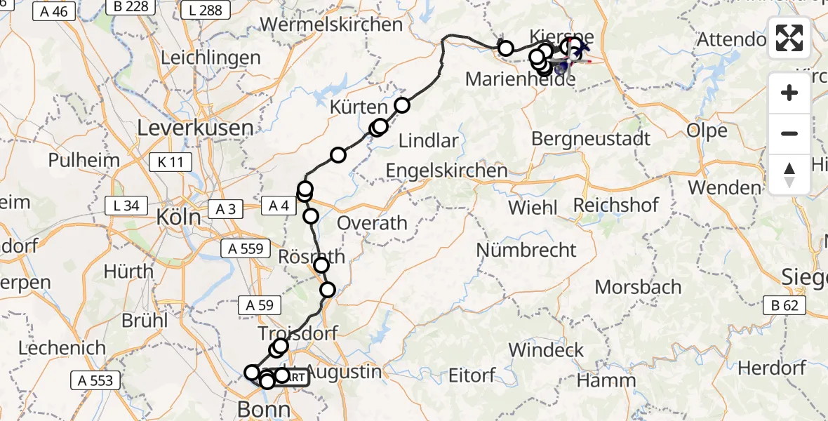 Flugroute Polizeihubschrauber Sankt Augustin - Meinerzhagen, 21 Mai 2026, 07:41