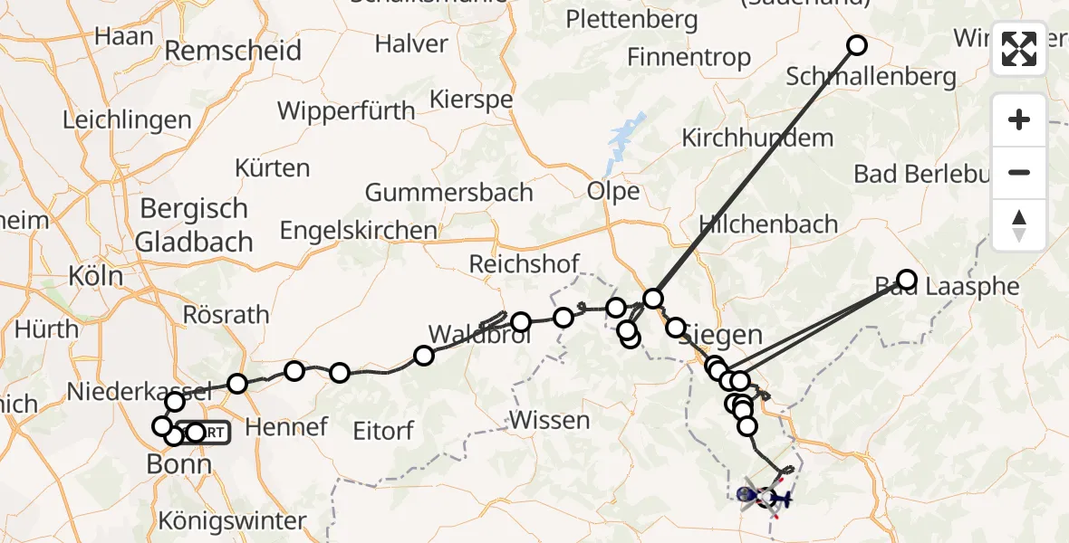 Flugroute Polizeihubschrauber Sankt Augustin - Liebenscheid, 21 Mai 2026, 07:44