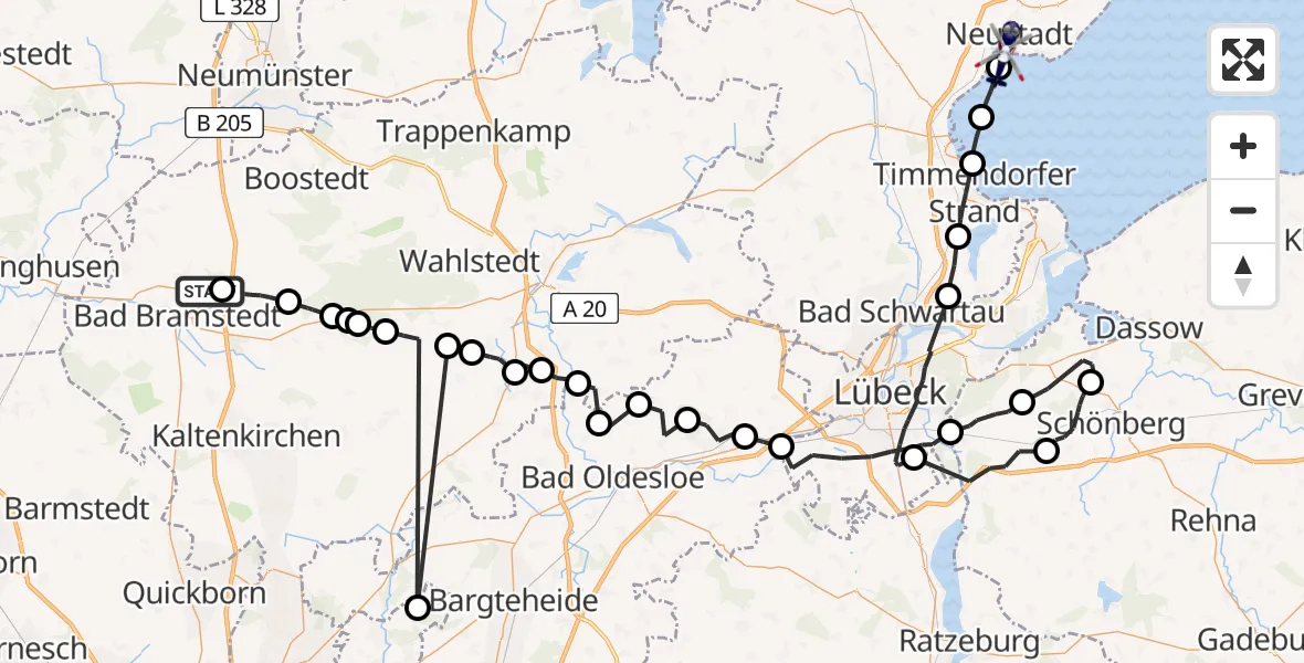 Flugroute Polizeihubschrauber Bad Bramstedt - Neustadt in Holstein, 21 Mai 2026, 07:48