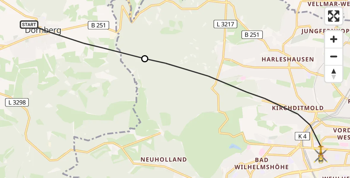 Flugroute Rettungshubschrauber Habichtswald - Kassel, 21 Mai 2026, 08:01