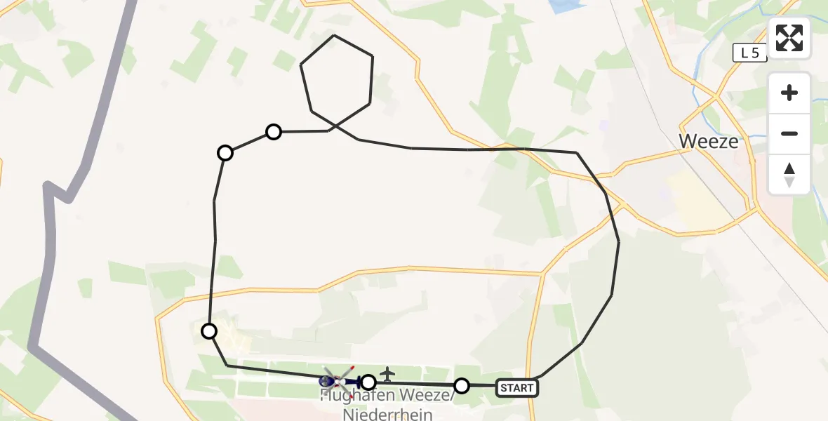 Flugroute Polizeihubschrauber Weeze - Weeze Flughafen, 21 Mai 2026, 08:03
