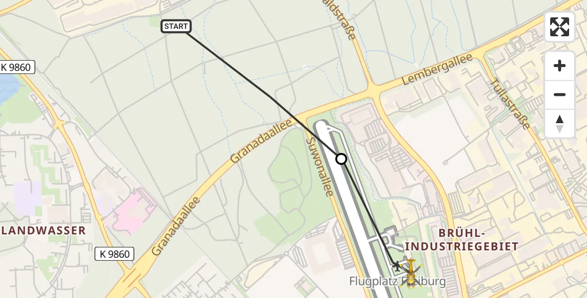 Flugroute Rettungshubschrauber Freiburg im Breisgau - Freiburg im Breisgau Flugplatz, 21 Mai 2026, 08:04