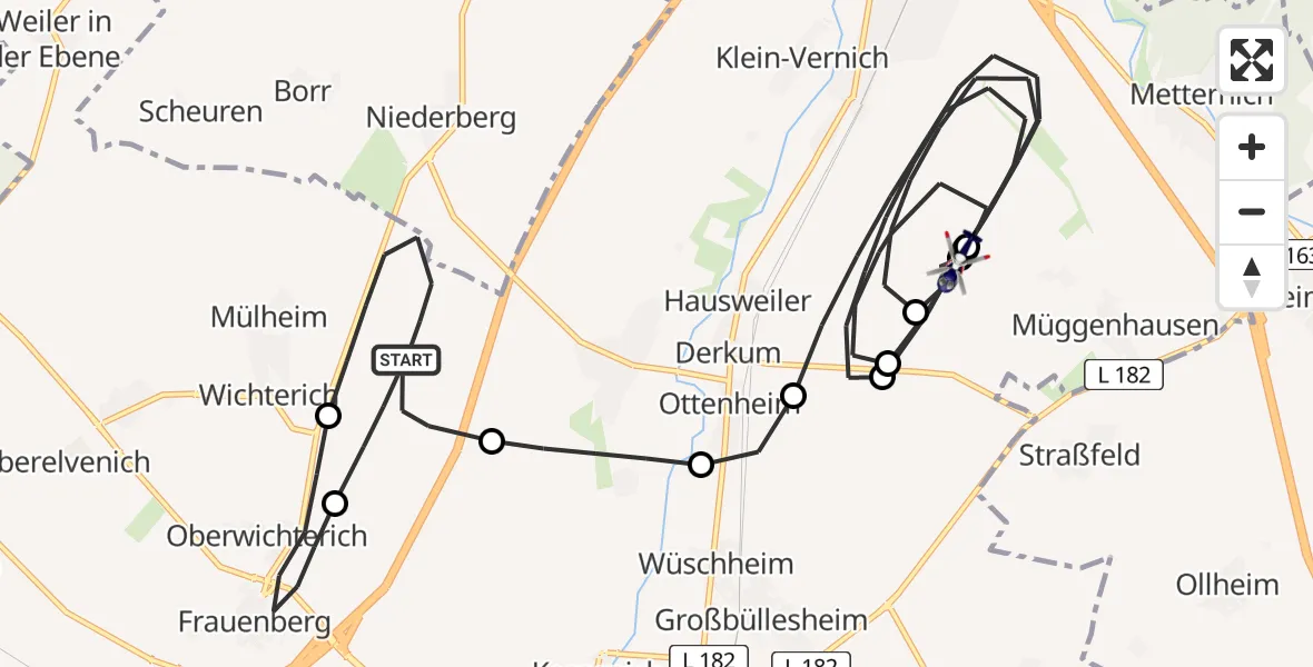 Flugroute Polizeihubschrauber Zülpich - Weilerswist UL, 21 Mai 2026, 08:07